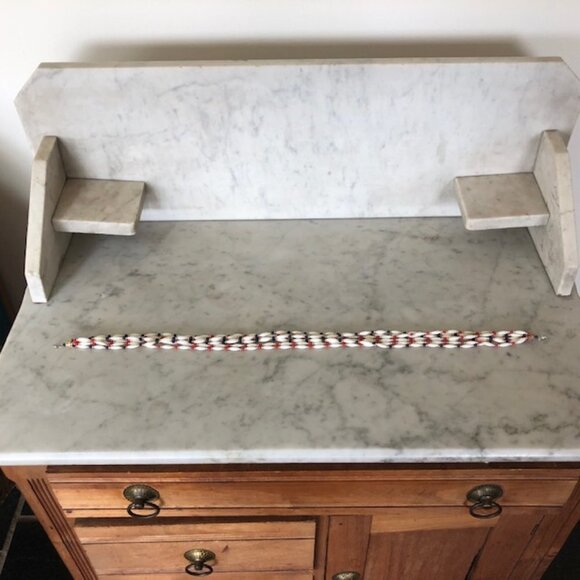 HONG KONG Red White Blue Lucite Bead 6 Strand Vintage Necklace - Picture 13 of 15